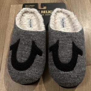 True Religion Men's Polar Performance Grey/Black  Slip-on Soft Slippers Med 9-10